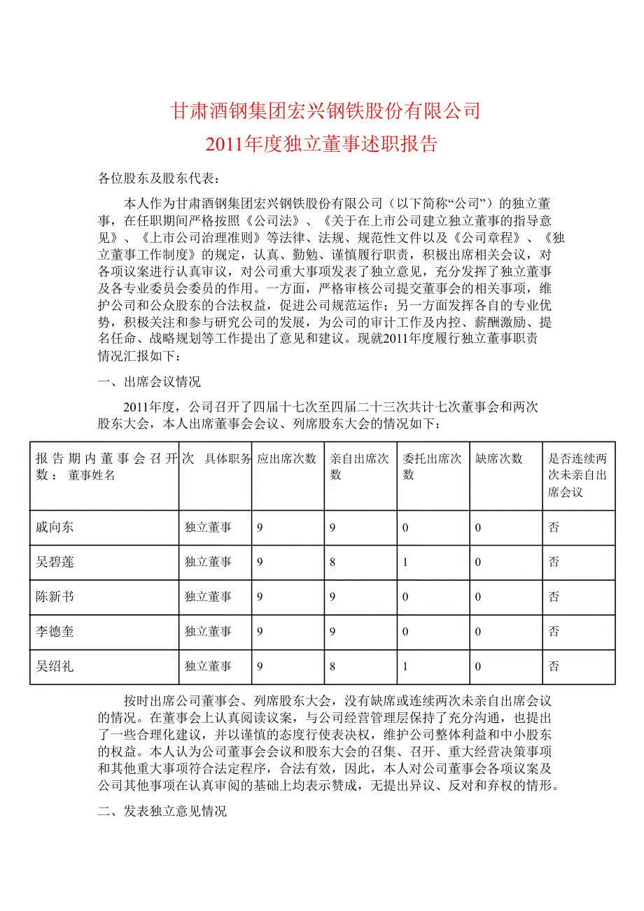 600307 酒钢宏兴独立董事述职报告_第1页