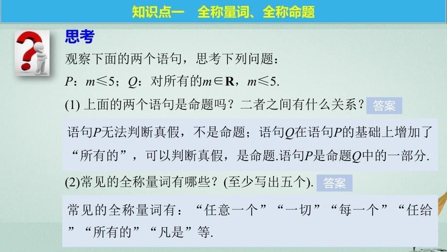 数学 第一章 常用逻辑用语 3.1 全称量词与全称命题 3.2 存在量词与特称命题 北师大版选修2-1_第5页