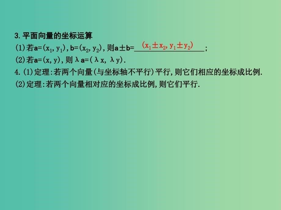 高考数学一轮复习 必考部分 第四篇 平面向量 第2节 平面向量基本定理及其坐标表示课件 文 北师大版.ppt_第5页