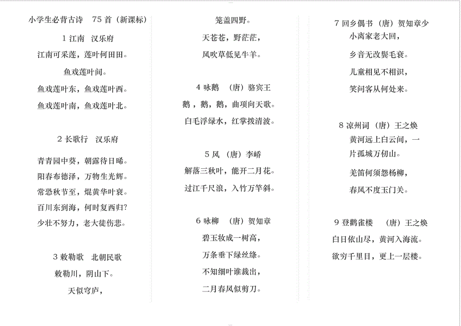 小学生必背古诗75首(学生打印背诵版)24789_第1页