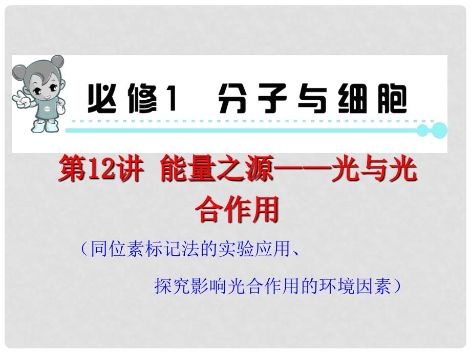高中生物 第12讲 能量之源 光与光合作用复习课件 新人精讲版必修1_第1页