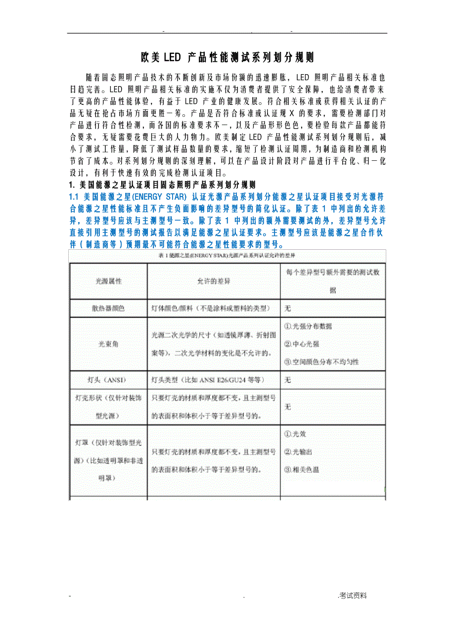 欧美LED产品性能测试系列划分规则_第1页