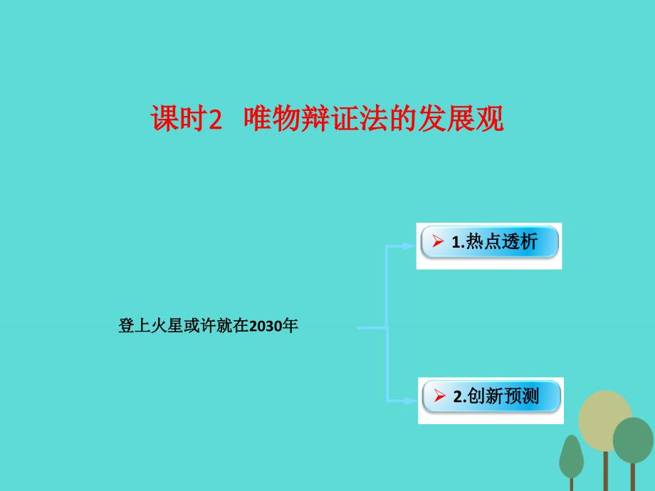 全国通用高考政治一轮复习考点专题模块4单元15课时2唯物辩证法的发展观热点突破登上火星或许就在课件共6页_第1页