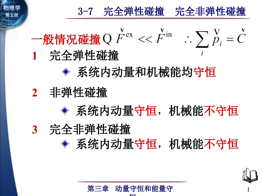 大学物理：3-7 完全弹性碰撞 完全非弹性碰撞_第1页